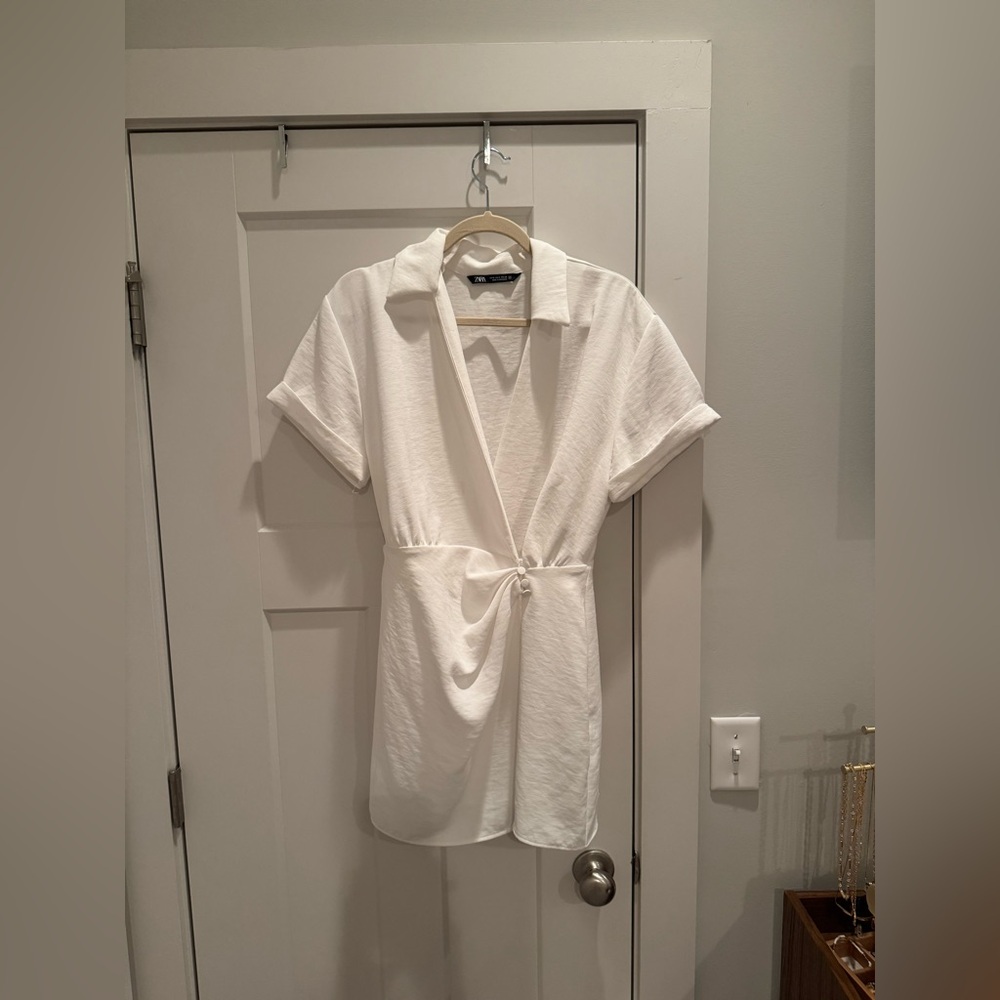 Zara White Short Sleeve Wrap Mini Dress